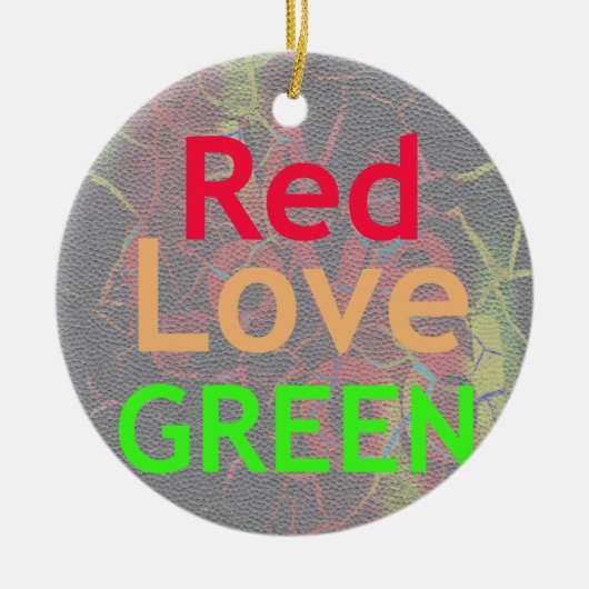 LOVE RED GOLDEN GREEN KERAMISCH ORNAMENT (Voorkant)