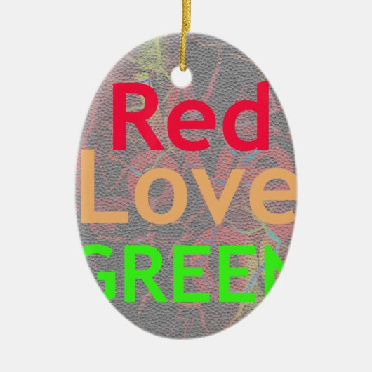 LOVE RED GOLDEN GREEN KERAMISCH ORNAMENT (Voorkant)