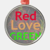 LOVE RED GOLDEN GREEN METALEN ORNAMENT (Voorkant)
