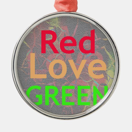LOVE RED GOLDEN GREEN METALEN ORNAMENT (Voorkant)