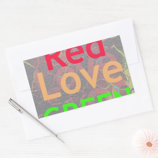 LOVE RED GOLDEN GREEN RECHTHOEKIGE STICKER (Envelop)