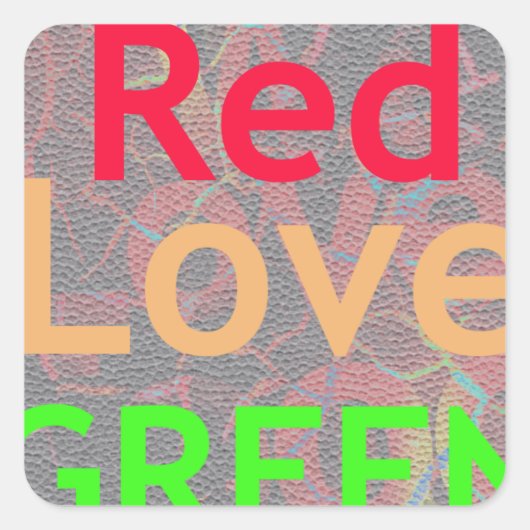 LOVE RED GOLDEN GREEN VIERKANTE STICKER (Voorkant)
