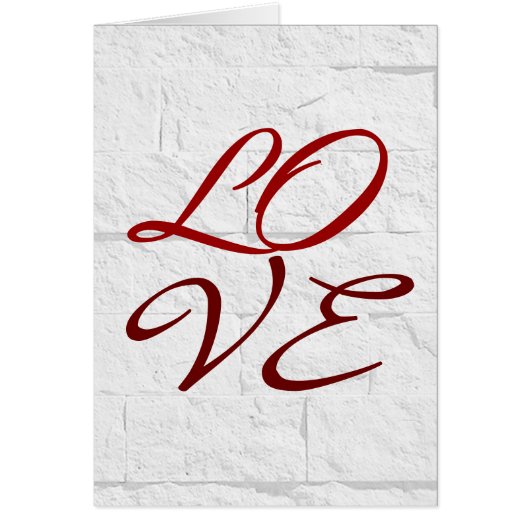 Love Red Grey Script Wall Brick Wenskaart (Voorkant)
