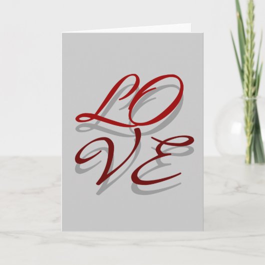 Love Red Grey Shadow Script Wenskaart Notitiekaartje (Voorkant)