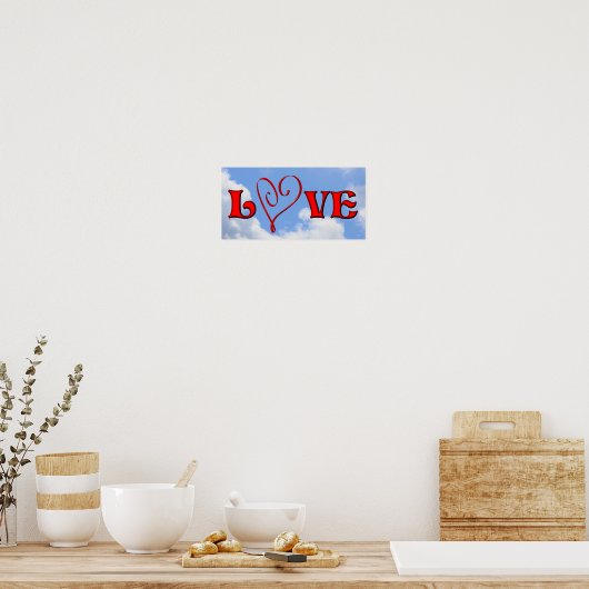 Love Red Heart Blue Sky Poster (Keuken)