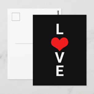 Love Red Heart Cute Valentijnsdag White Black Briefkaart
