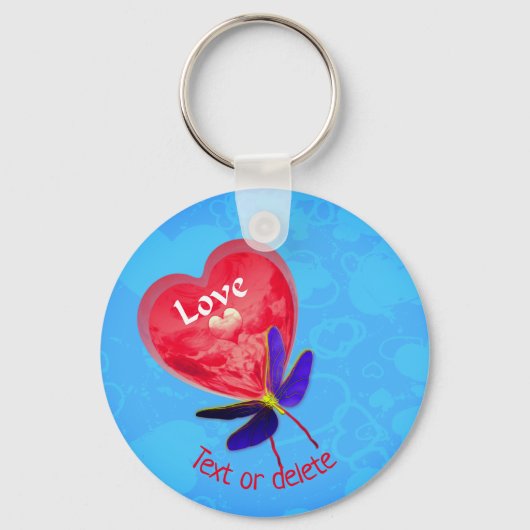 Love Red Heart Dragonfly Personalized Sleutelhanger (Voorkant)