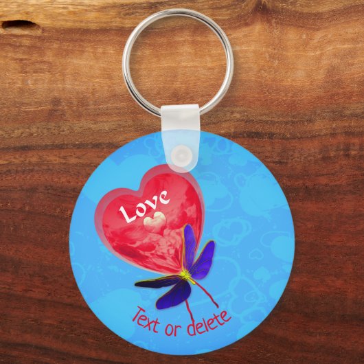 Love Red Heart Dragonfly Personalized Sleutelhanger (Achterkant)