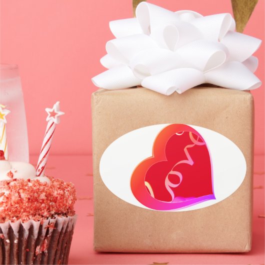 Love Red Heart Oval Sticker (Feest)