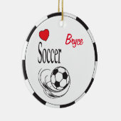 Love Red Heart Voetbal Keramisch Ornament (Rechts)
