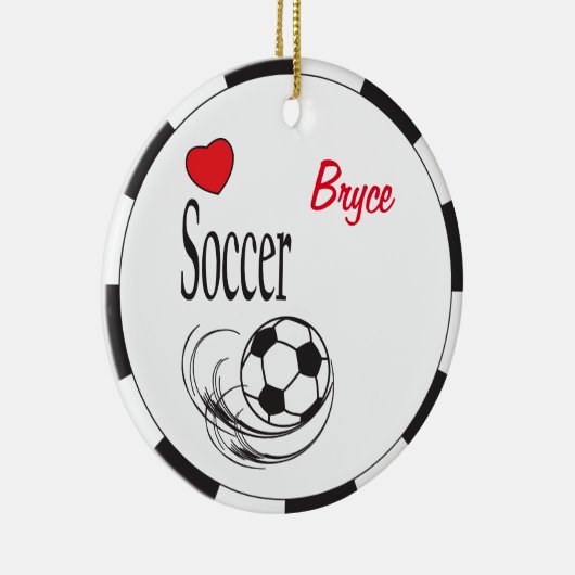 Love Red Heart Voetbal Keramisch Ornament (Rechts)
