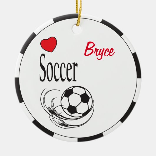 Love Red Heart Voetbal Keramisch Ornament (Voorkant)