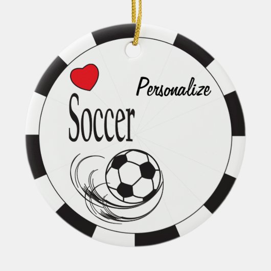 Love Red Heart Voetbal Keramisch Ornament (Voorkant)