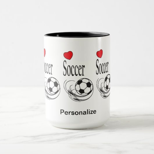 Love Red Heart ⚽ Voetballen - Personaliseren Mok (Midden)