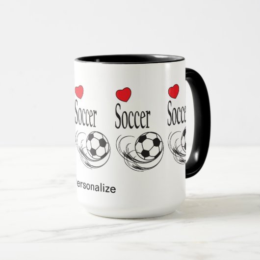 Love Red Heart ⚽ Voetballen - Personaliseren Mok (Voorkant rechts)