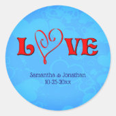 Love Red Heart Wedding Personalized Ronde Sticker (Voorkant)
