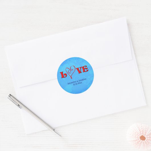 Love Red Heart Wedding Personalized Ronde Sticker (Envelop)