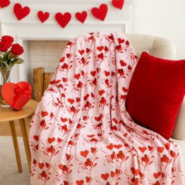 Love Red Hearts and Ladybugs Pink Fleece Deken