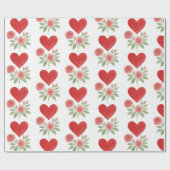 Love Red Hearts Pink Roses Cadeaupapier (Vlak)