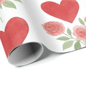 Love Red Hearts Pink Roses Cadeaupapier (Rol Hoek)