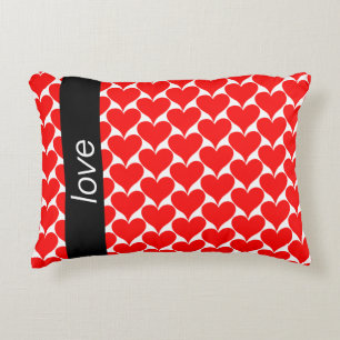 Love Red Hearts Zwart Wit Patroon Accent Kussen