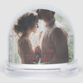 Love Red Modern Script Couple's Photo Sneeuwbol (Achterkant)