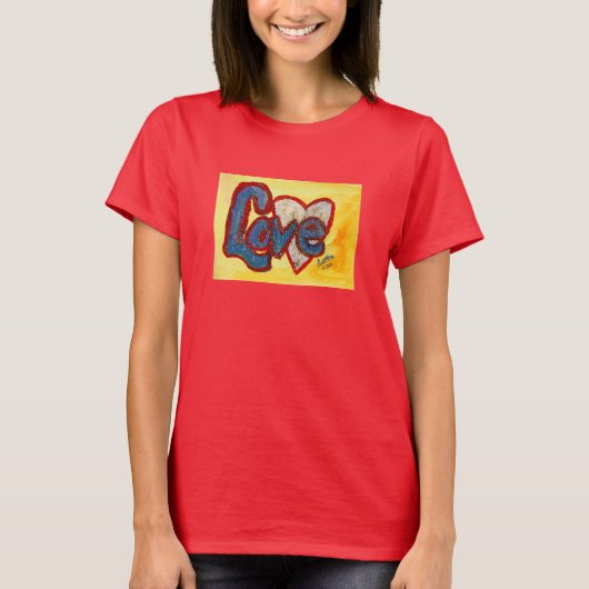 Love Red Rim Heart Inspirerend Word Art T-shirt (Voorkant)