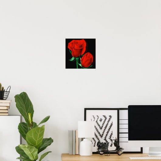 Love Red Rose Black Poster (Thuiskantoor)