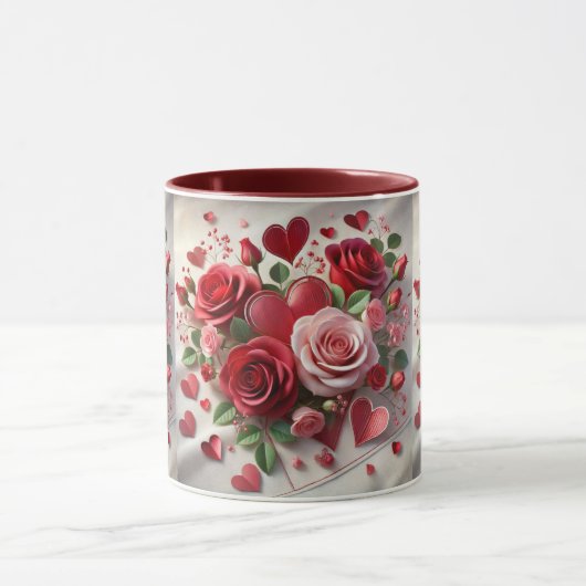 Love Red Roses and Hearts Valentijnsdag Mok (Midden)