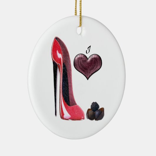 Love Red Stiletto Shoe and Chocolates Ornament (Rechts)