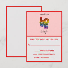 LOVE Red ThMED Same Sex Wedding RSVP Card Kaartje