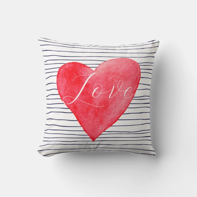Love Red Waterverf Heart en Stripes Valentijn Kussen (Voorkant)