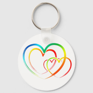Love Regenboog Trouw Hartjes, Blauw, Groen, Rood Sleutelhanger