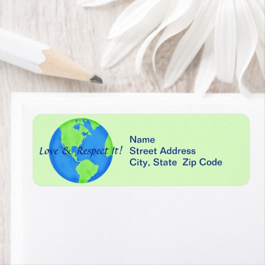 Love Respect Earth Wereldbol Return Address Label (Insitu)