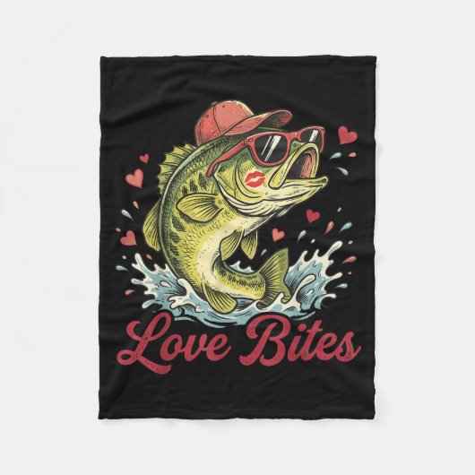 Love Retro Bites Fishing Fisherman Valentines Day  Fleece Deken (Voorkant)
