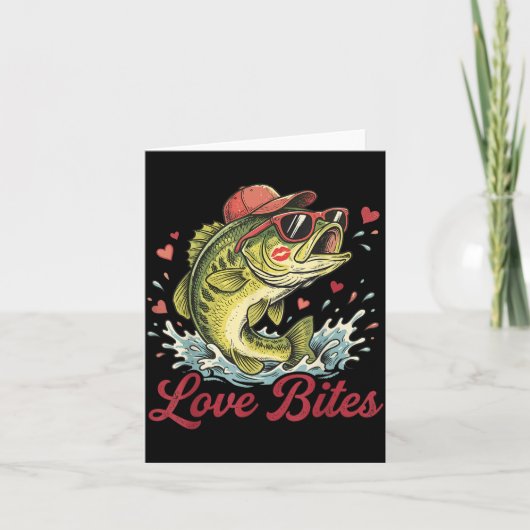 Love Retro Bites Fishing Fisherman Valentines Day Kaart (Voorkant)
