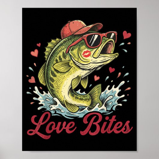 Love Retro Bites Fishing Fisherman Valentines Day  Poster (Voorkant)