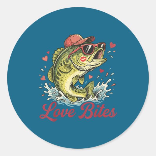 Love Retro Bites Fishing Fisherman Valentines Day  Ronde Sticker (Voorkant)
