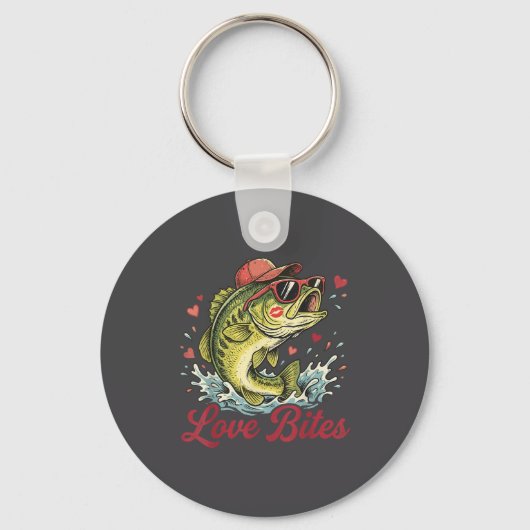 Love Retro Bites Fishing Fisherman Valentines Day Sleutelhanger (Voorkant)