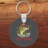 Love Retro Bites Fishing Fisherman Valentines Day Sleutelhanger (Voorkant)