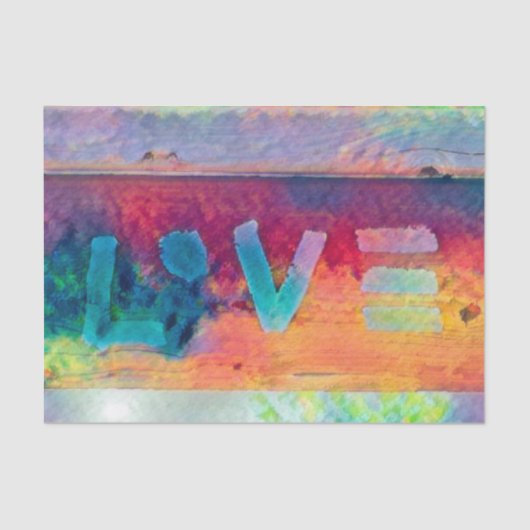 Love Retro Hippie Blue Red Oranje Bohemen Land Tissuepapier (Voorkant)