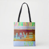 Love Retro Hippie Brown Green Bohian Land Tote Bag (Voorkant)