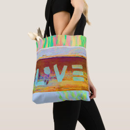 Love Retro Hippie Brown Green Bohian Land Tote Bag