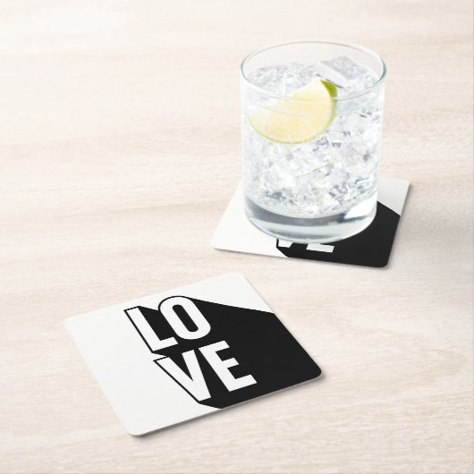Love Retro Long Shadow Typografie Kartonnen Onderzetters (Insitu)