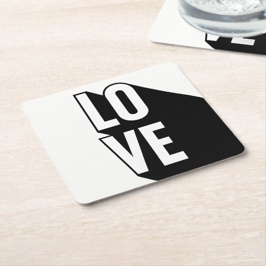Love Retro Long Shadow Typografie Kartonnen Onderzetters (Schuin)