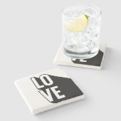 Love Retro Long Shadow Typografie Stenen Onderzetter (Zijkant)