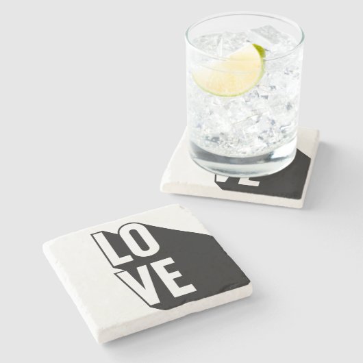 Love Retro Long Shadow Typografie Stenen Onderzetter (Zijkant)