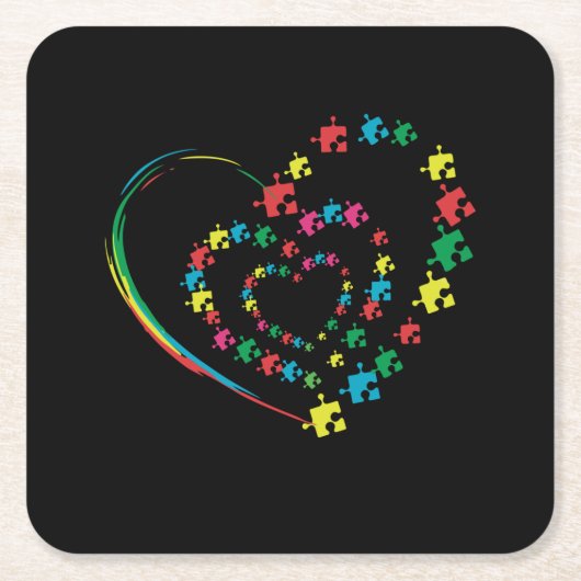 Love Ribbon Heart Puzzle Autism Awareness Gift Kartonnen Onderzetters (Voorkant)