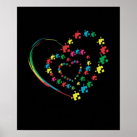 Love Ribbon Heart Puzzle Autism Awareness Gift Poster (Voorkant)