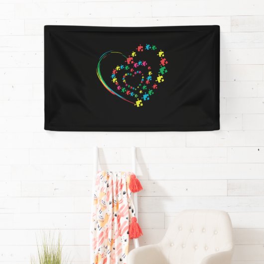 Love Ribbon Heart Puzzle Autism Awareness Gift Spandoek (Insitu)